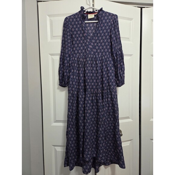 Anthropologie Maeve Tamarind Tiered Maxi Boho Prairie Dress, Pockets, Blue, XXSP - Picture 1 of 8